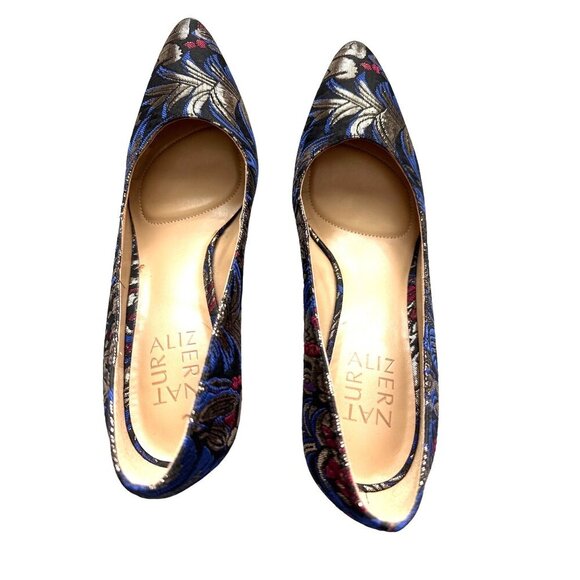 Naturalizer Natalie Pump Black Blue Gold Brocade Pointy Toe 3" Heel Size 6.5N - Picture 2 of 8